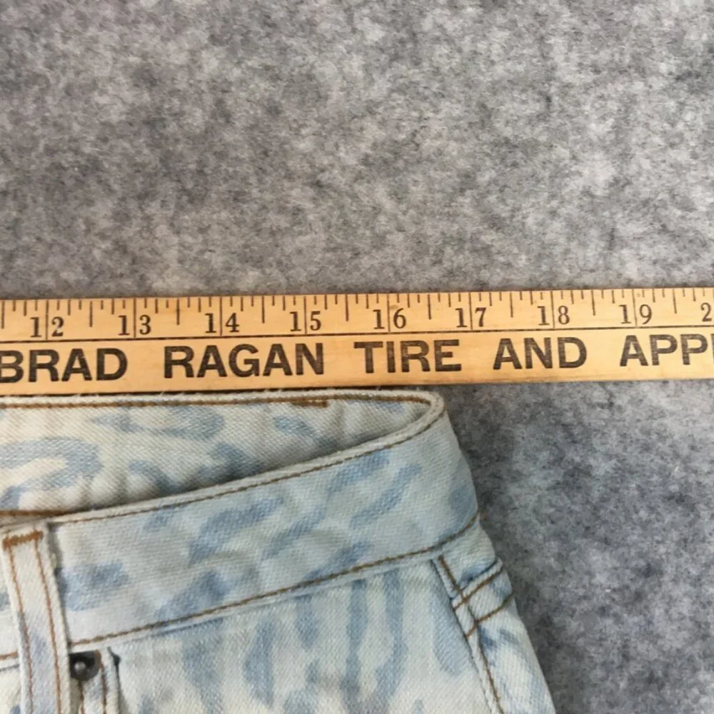 LUX Jeans 32 14 Mid Rise Straight Light Wash Leopard Print Stretch Blue Made USA - Picture 6 of 12